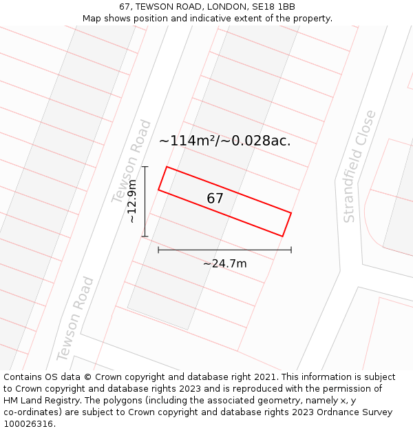 67, TEWSON ROAD, LONDON, SE18 1BB: Plot and title map