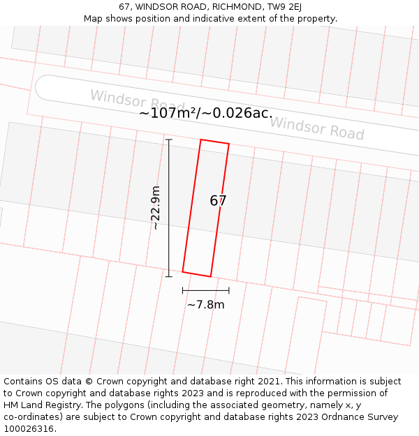 67, WINDSOR ROAD, RICHMOND, TW9 2EJ: Plot and title map