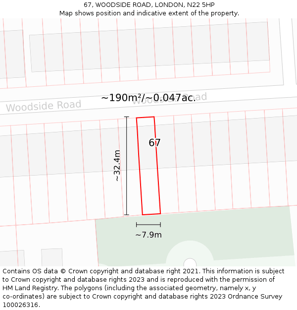 67, WOODSIDE ROAD, LONDON, N22 5HP: Plot and title map