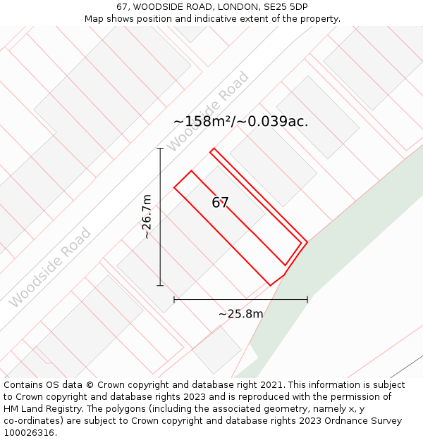 67, WOODSIDE ROAD, LONDON, SE25 5DP: Plot and title map