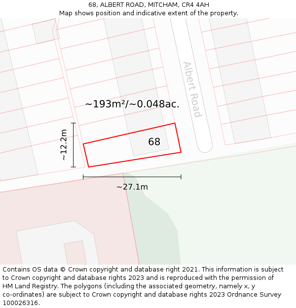 68, ALBERT ROAD, MITCHAM, CR4 4AH: Plot and title map