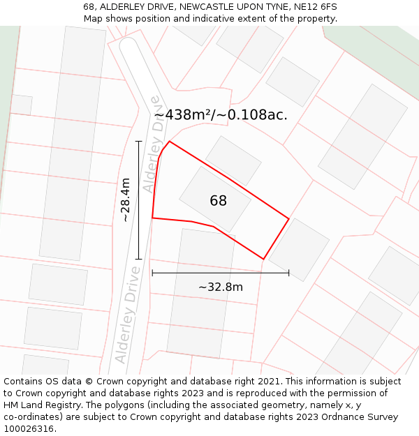 68, ALDERLEY DRIVE, NEWCASTLE UPON TYNE, NE12 6FS: Plot and title map