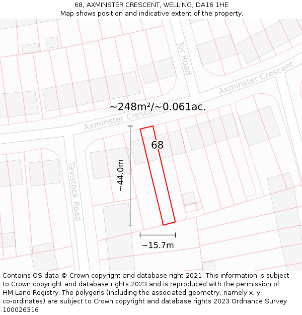 68, AXMINSTER CRESCENT, WELLING, DA16 1HE: Plot and title map