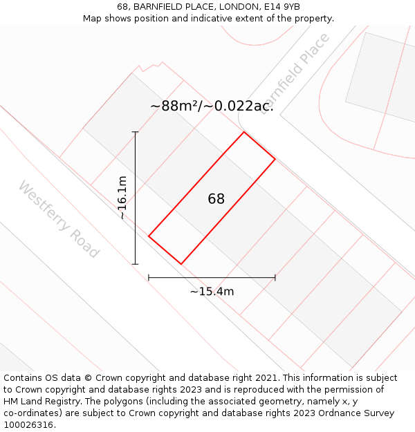 68, BARNFIELD PLACE, LONDON, E14 9YB: Plot and title map