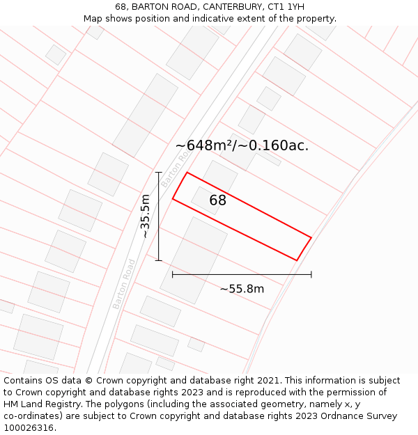 68, BARTON ROAD, CANTERBURY, CT1 1YH: Plot and title map