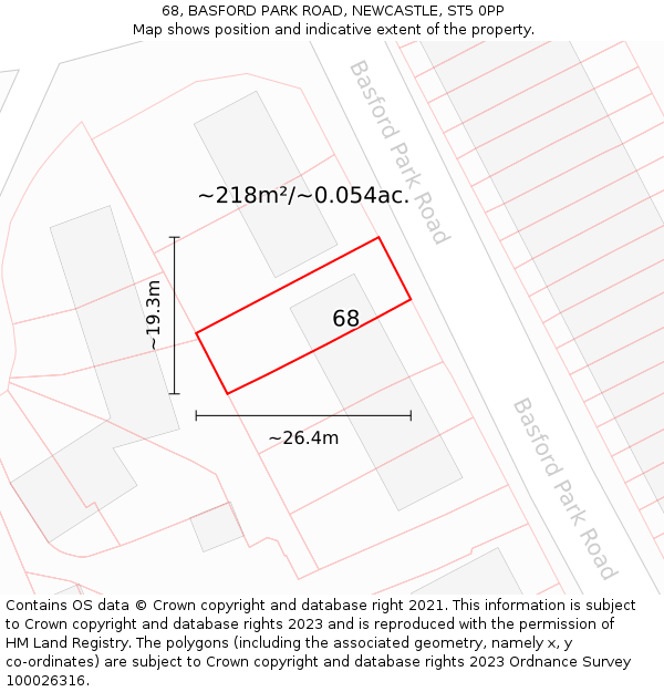 68, BASFORD PARK ROAD, NEWCASTLE, ST5 0PP: Plot and title map