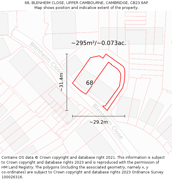 68, BLENHEIM CLOSE, UPPER CAMBOURNE, CAMBRIDGE, CB23 6AP: Plot and title map