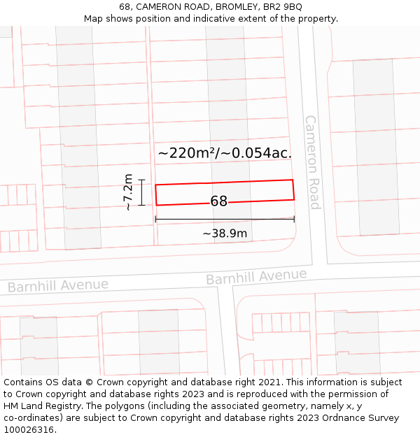 68, CAMERON ROAD, BROMLEY, BR2 9BQ: Plot and title map