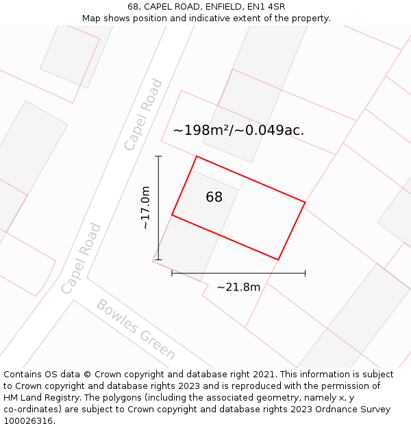 68, CAPEL ROAD, ENFIELD, EN1 4SR: Plot and title map