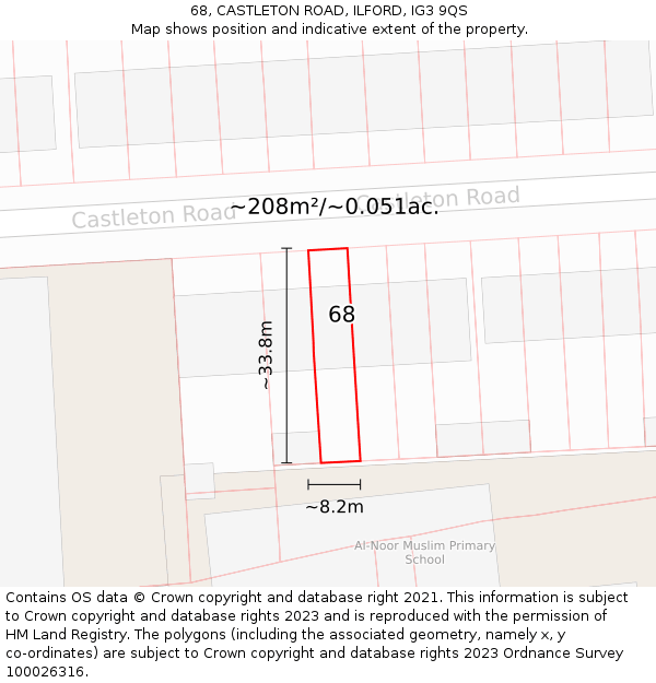 68, CASTLETON ROAD, ILFORD, IG3 9QS: Plot and title map