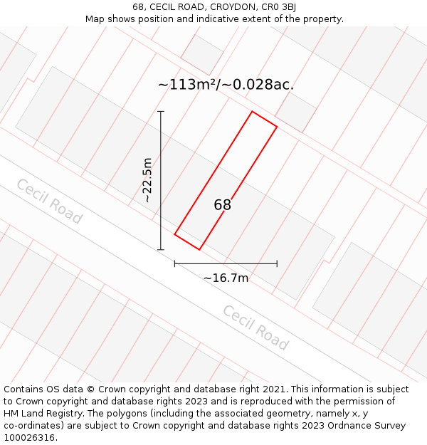 68, CECIL ROAD, CROYDON, CR0 3BJ: Plot and title map