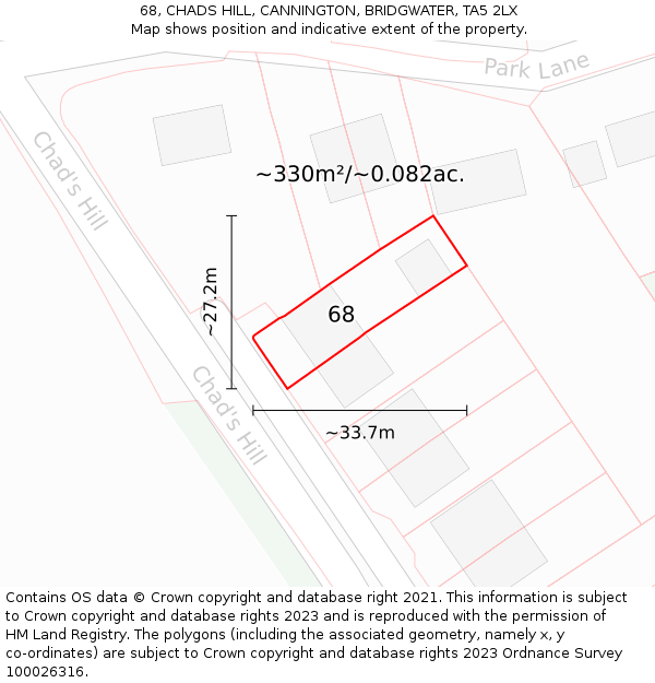 68, CHADS HILL, CANNINGTON, BRIDGWATER, TA5 2LX: Plot and title map
