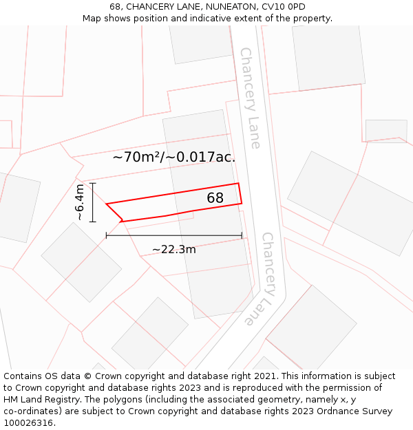 68, CHANCERY LANE, NUNEATON, CV10 0PD: Plot and title map
