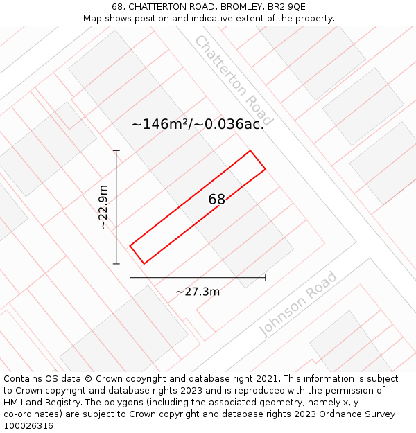 68, CHATTERTON ROAD, BROMLEY, BR2 9QE: Plot and title map