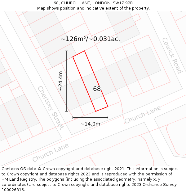 68, CHURCH LANE, LONDON, SW17 9PR: Plot and title map