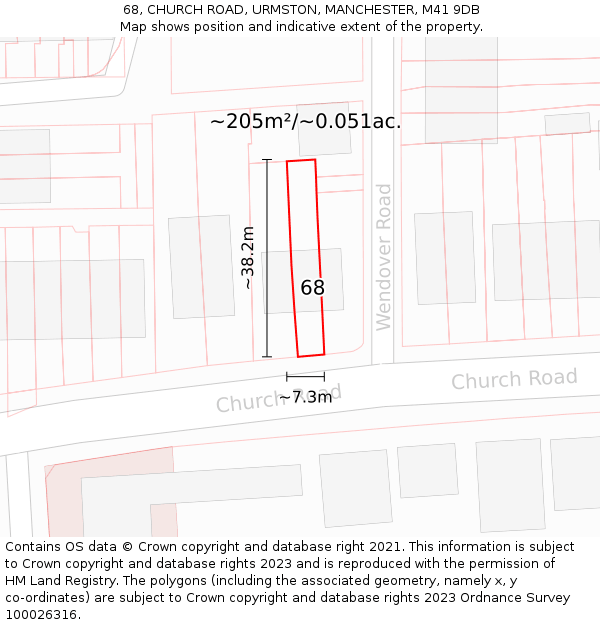 68, CHURCH ROAD, URMSTON, MANCHESTER, M41 9DB: Plot and title map