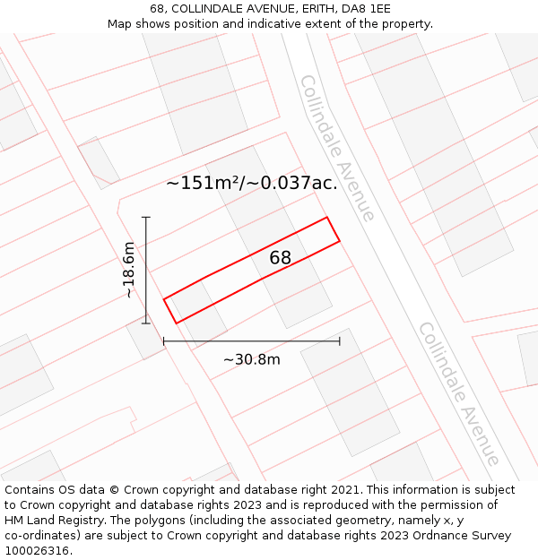 68, COLLINDALE AVENUE, ERITH, DA8 1EE: Plot and title map