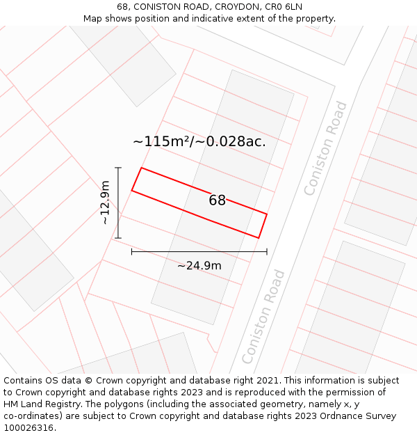68, CONISTON ROAD, CROYDON, CR0 6LN: Plot and title map