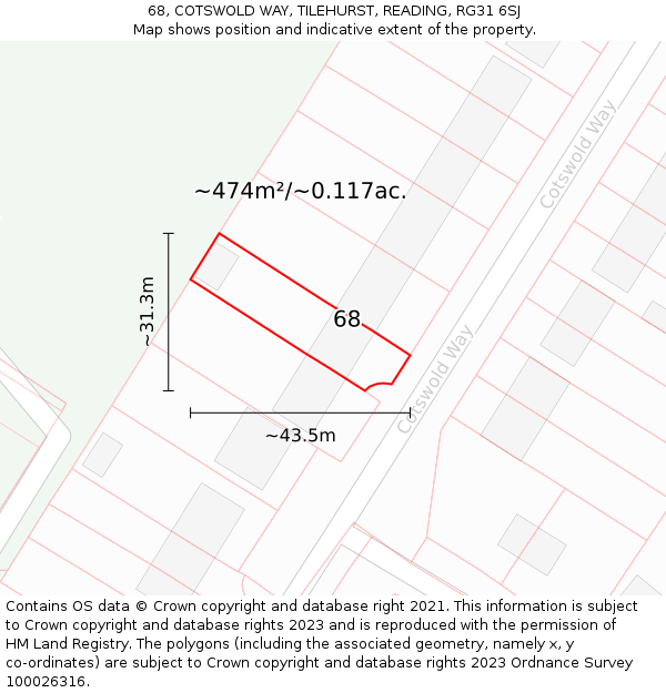 68, COTSWOLD WAY, TILEHURST, READING, RG31 6SJ: Plot and title map