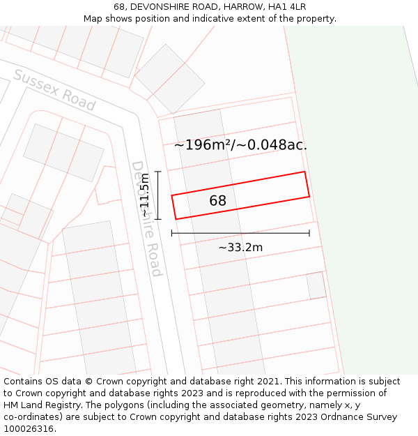 68, DEVONSHIRE ROAD, HARROW, HA1 4LR: Plot and title map