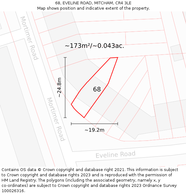 68, EVELINE ROAD, MITCHAM, CR4 3LE: Plot and title map