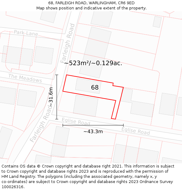 68, FARLEIGH ROAD, WARLINGHAM, CR6 9ED: Plot and title map