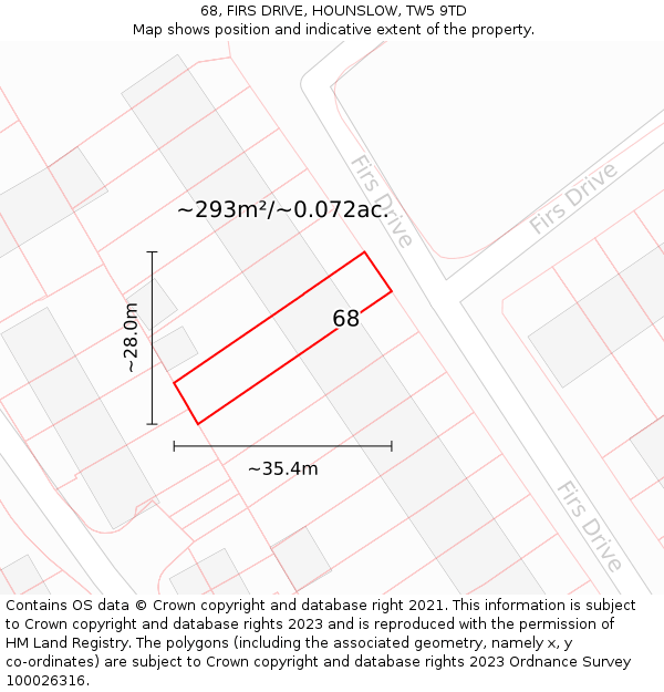 68, FIRS DRIVE, HOUNSLOW, TW5 9TD: Plot and title map