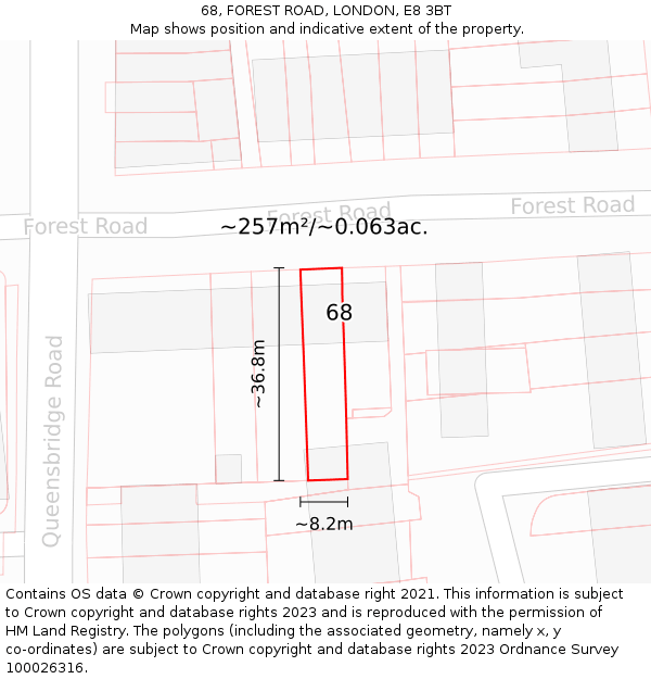 68, FOREST ROAD, LONDON, E8 3BT: Plot and title map