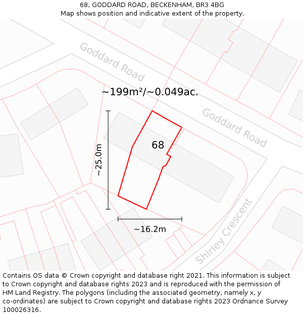 68, GODDARD ROAD, BECKENHAM, BR3 4BG: Plot and title map