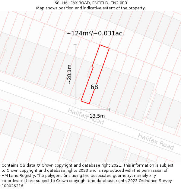 68, HALIFAX ROAD, ENFIELD, EN2 0PR: Plot and title map