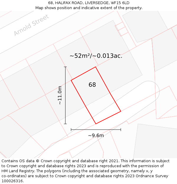 68, HALIFAX ROAD, LIVERSEDGE, WF15 6LD: Plot and title map