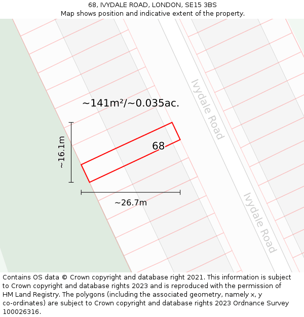 68, IVYDALE ROAD, LONDON, SE15 3BS: Plot and title map