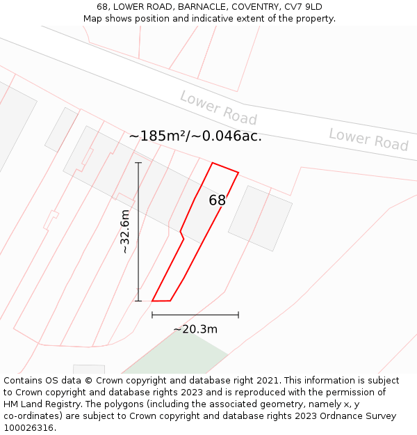 68, LOWER ROAD, BARNACLE, COVENTRY, CV7 9LD: Plot and title map