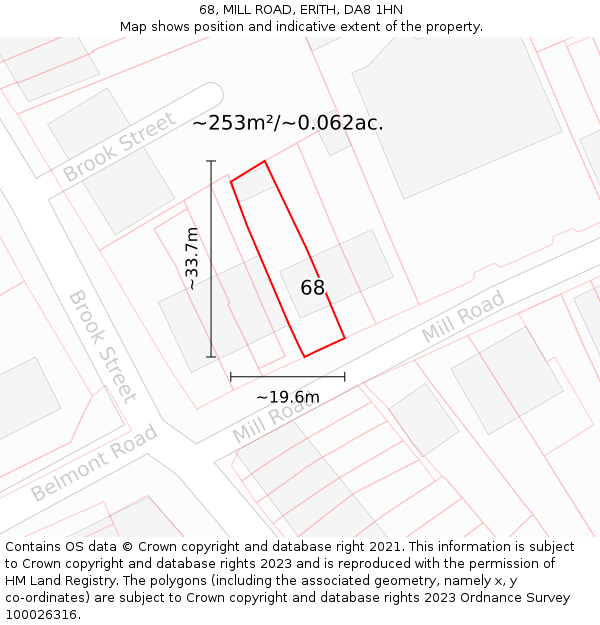 68, MILL ROAD, ERITH, DA8 1HN: Plot and title map
