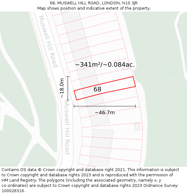 68, MUSWELL HILL ROAD, LONDON, N10 3JR: Plot and title map