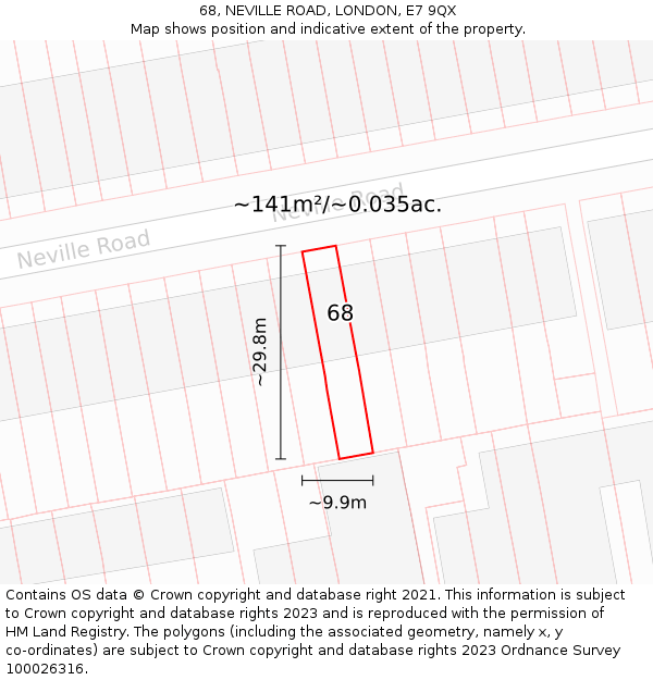 68, NEVILLE ROAD, LONDON, E7 9QX: Plot and title map
