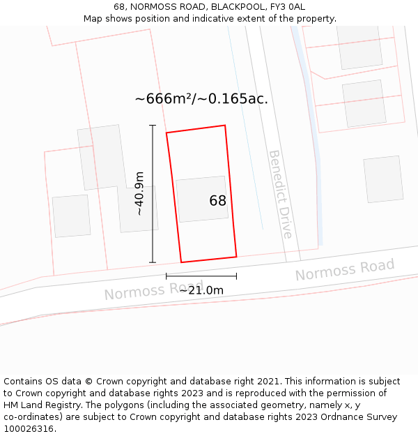 68, NORMOSS ROAD, BLACKPOOL, FY3 0AL: Plot and title map