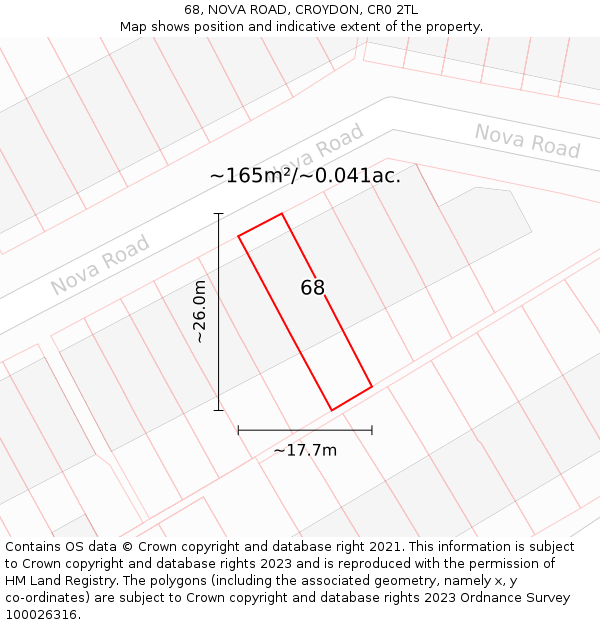 68, NOVA ROAD, CROYDON, CR0 2TL: Plot and title map