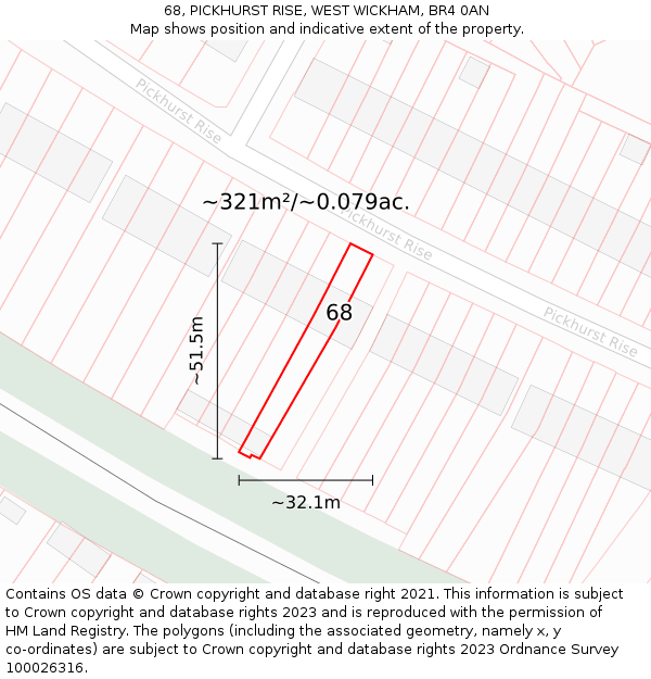 68, PICKHURST RISE, WEST WICKHAM, BR4 0AN: Plot and title map