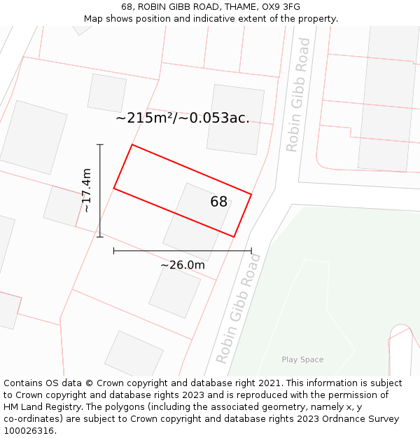 68, ROBIN GIBB ROAD, THAME, OX9 3FG: Plot and title map