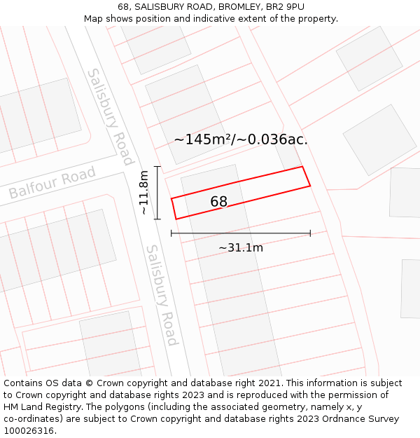 68, SALISBURY ROAD, BROMLEY, BR2 9PU: Plot and title map