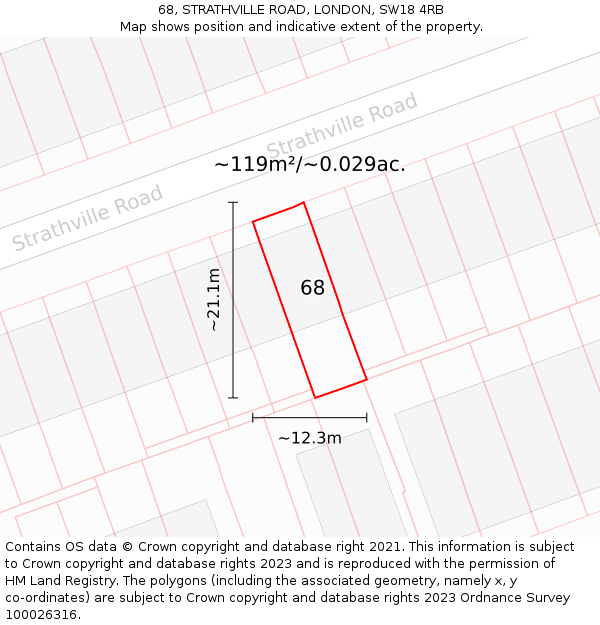 68, STRATHVILLE ROAD, LONDON, SW18 4RB: Plot and title map