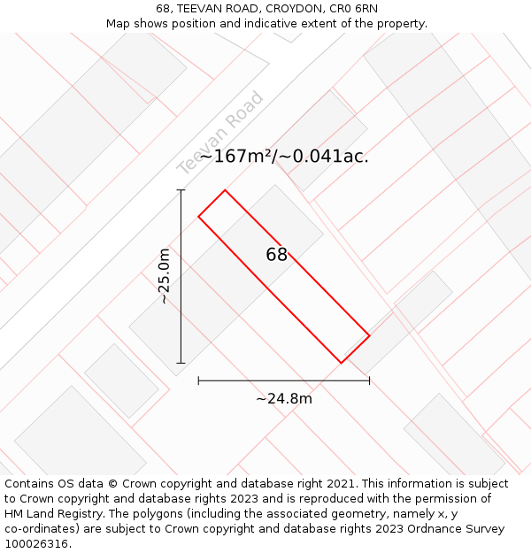 68, TEEVAN ROAD, CROYDON, CR0 6RN: Plot and title map