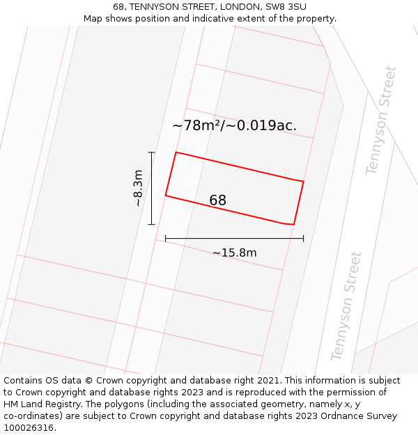 68, TENNYSON STREET, LONDON, SW8 3SU: Plot and title map