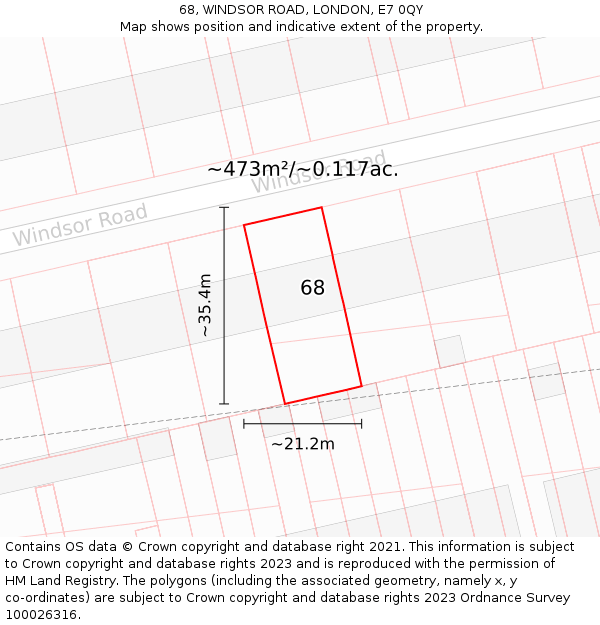 68, WINDSOR ROAD, LONDON, E7 0QY: Plot and title map