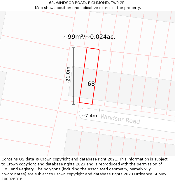 68, WINDSOR ROAD, RICHMOND, TW9 2EL: Plot and title map