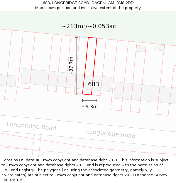 683, LONGBRIDGE ROAD, DAGENHAM, RM8 2DD: Plot and title map