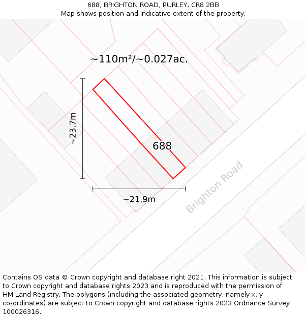 688, BRIGHTON ROAD, PURLEY, CR8 2BB: Plot and title map