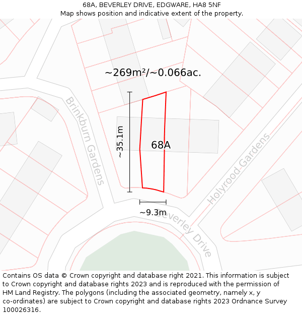 68A, BEVERLEY DRIVE, EDGWARE, HA8 5NF: Plot and title map