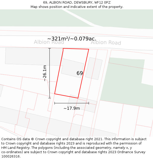 69, ALBION ROAD, DEWSBURY, WF12 0PZ: Plot and title map